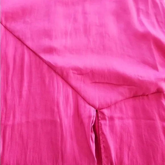 Line & Dot Brooke Bias Cut Ruched Tie Bust Sateen Midi Dress in Hot Pink S - Picture 11 of 16